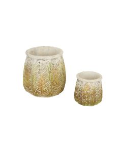 ANCIENT LEAF CEMENT FLOWER POT SET/2