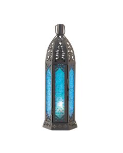 TALL FLORET BLUE CANDLE LANTERN